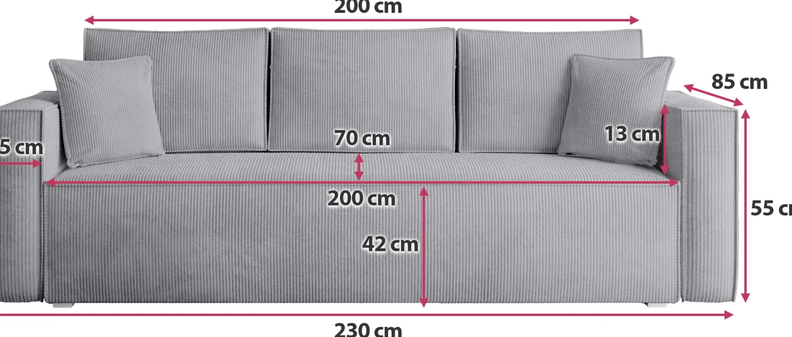 Sofa z funkcją spania TOP szary sztruks