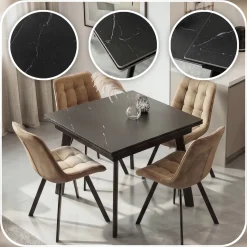 Stół Ceramiczny Rozkładany Do Jadalni Salonu Kuchni Czarny LARES 90-150 cm