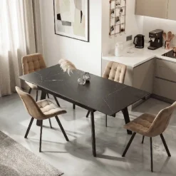 Stół Ceramiczny Rozkładany Do Jadalni Salonu Kuchni Czarny LARES 90-150 cm