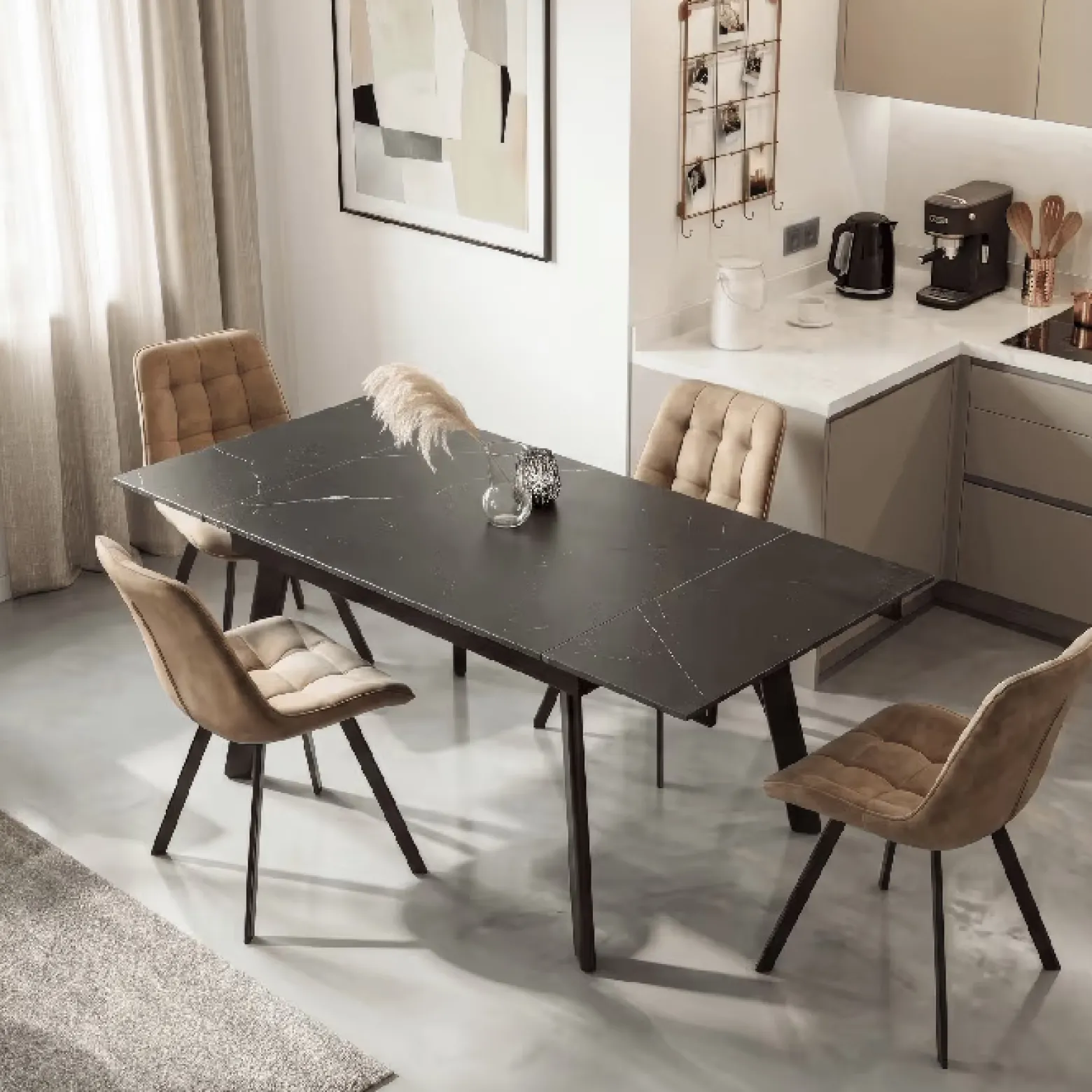 Stół Ceramiczny Rozkładany Do Jadalni Salonu Kuchni Czarny LARES 90-150 cm