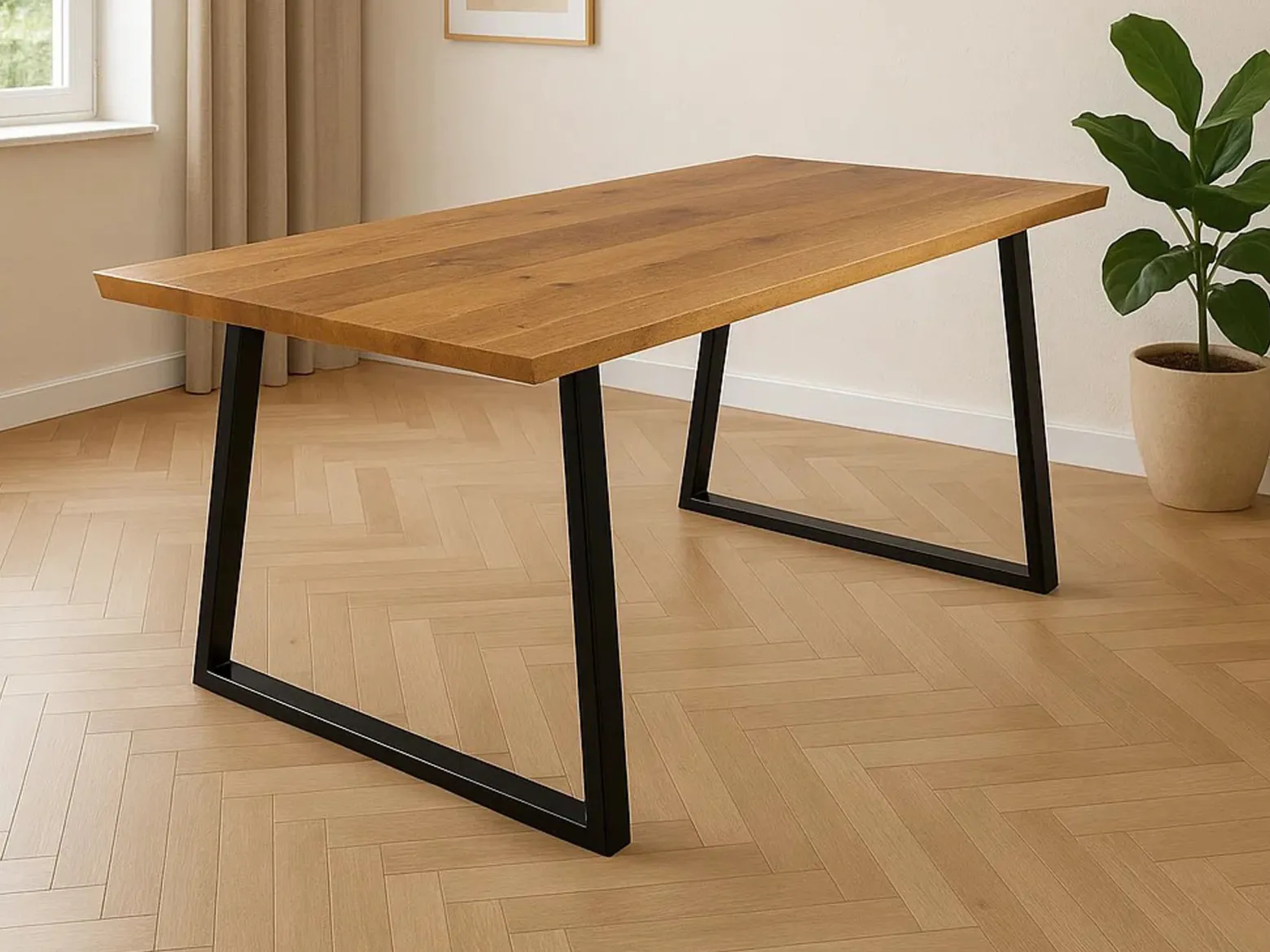 Stół dębowy 180x90 loftowy VALDEZ, metalowe czarne nogi