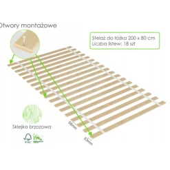 Stelaż wkład łóżka pod materac 80x200 cm 18 listew płaskich 250kg solidny