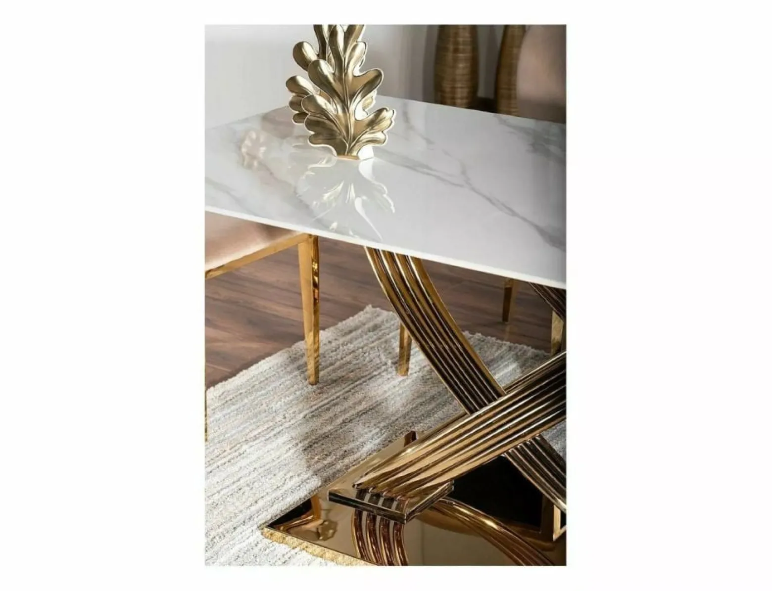 Stół HERMES 160x90 biały marmur/złoty