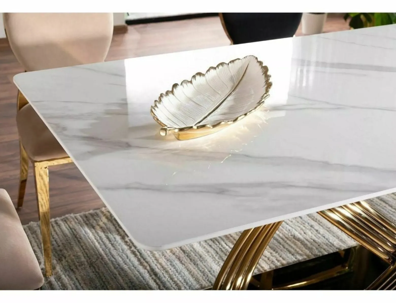Stół HERMES 160x90 biały marmur/złoty