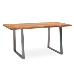 Stół Jadalniany 140 cm Drewno Lite Akacjowe Metal Chromie Krawędź drzewa
