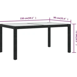 Stół ogrodowy Czarny 150 x 90 x 75 cm Technorattan vidaXL