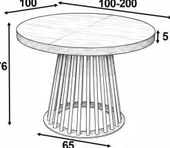Stół Okrągły Craft 110/210cm Podstawa Lamel Metalowy Czarny