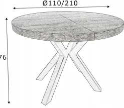Stół okrągły rozkładany 110/210 cm nogi X złote + biały marmur + maskownica