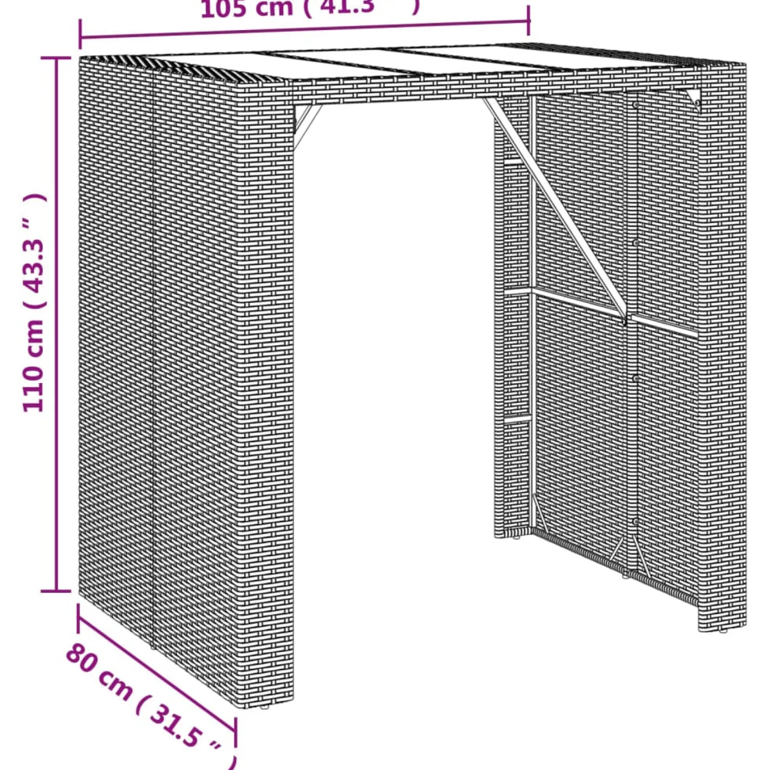 Stolik barowy ze szklanym blatem Brąz 105 x 80 x 110 cm Technorattan vidaXL