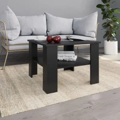 Stolik Kawowy Ława Stół Czarny 60x60x42 Półka Do Salonu Do Pokoju
