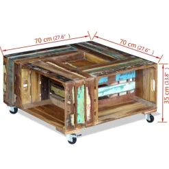 Stolik Kawowy Ława Stół Drewniany 70x70x35 Kółka Do Salonu Do Pokoju