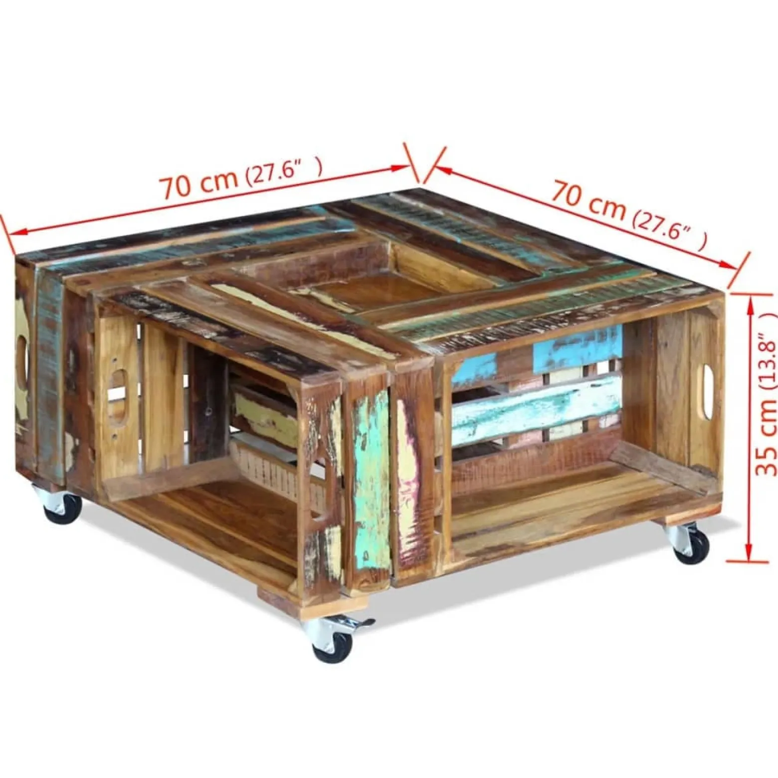 Stolik Kawowy Ława Stół Drewniany 70x70x35 Kółka Do Salonu Do Pokoju