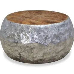 Stolik Kawowy Ława Stół Srebrny Okrągły 60x60x30 Do Salonu Do Pokoju