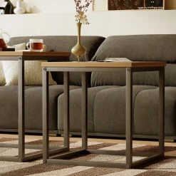 Stolik kawowy ława stół zestaw stolików 2w1 loft industrial jasny brąz 50cm