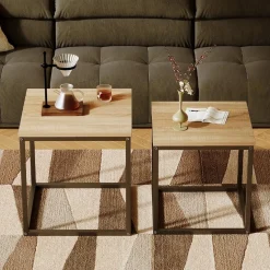Stolik kawowy ława stół zestaw stolików 2w1 loft industrial jasny brąz 50cm