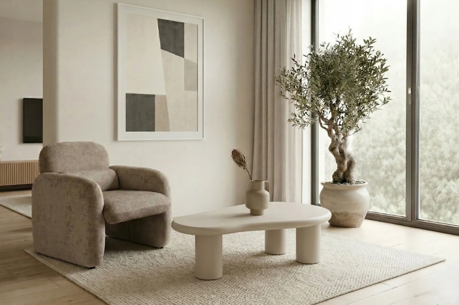 Stolik Kawowy Biały Owalny Chmurka Nowoczesny Japandi Mały Ława EDME