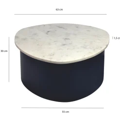 Stolik kawowy 63cm Marmur Biały Stolik do salonu pod sofę Metal Alu Czarny