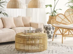 Stolik kawowy rattanowy 84 cm jasne drewno