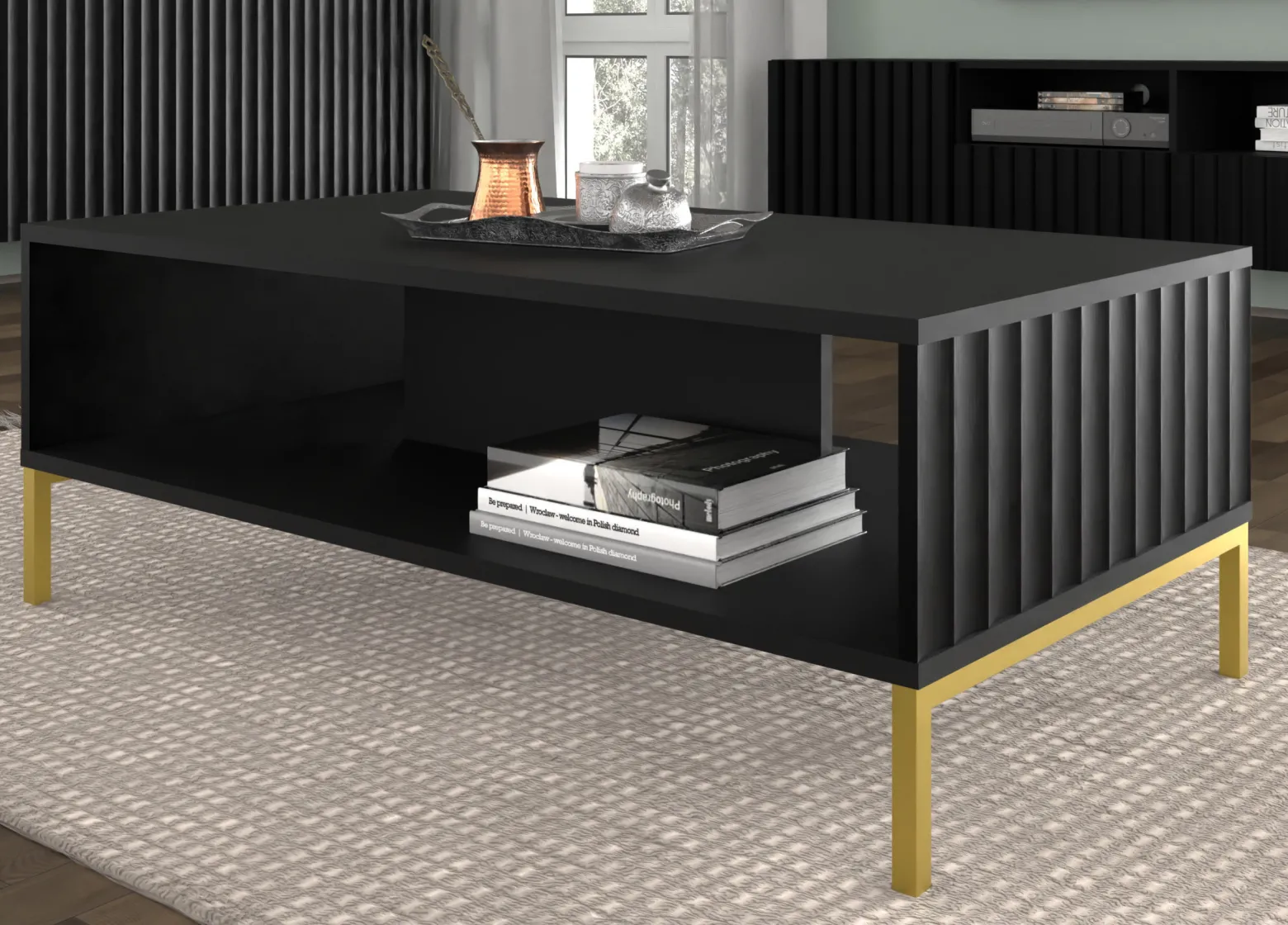 Stolik kawowy WAVE 90x60 cm frez czarny mat