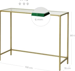 Stolik konsola glamour szklany blat złota metalowa rama 100x35 cm