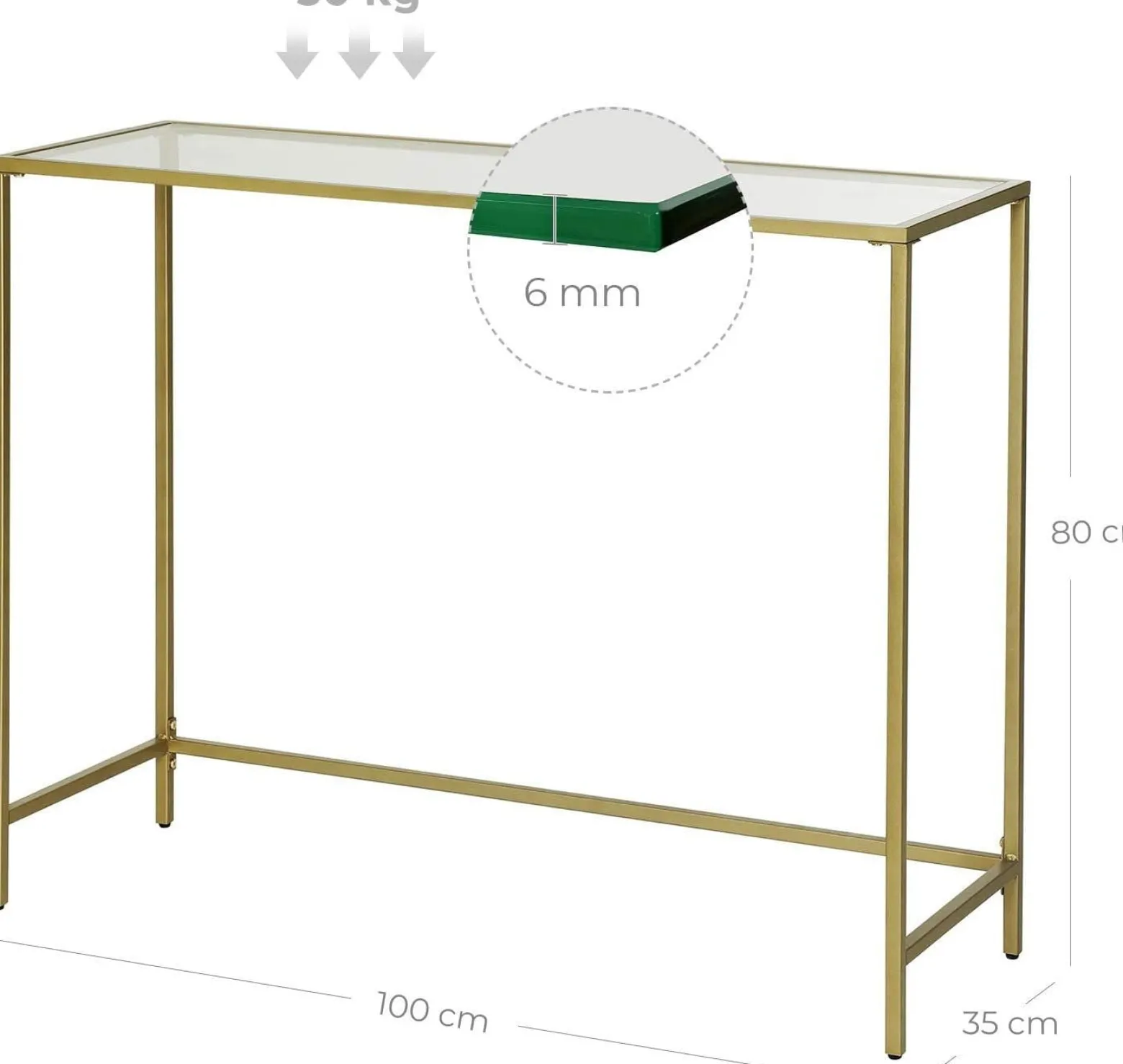 Stolik konsola glamour szklany blat złota metalowa rama 100x35 cm