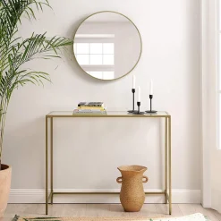 Stolik konsola glamour szklany blat złota metalowa rama 100x35 cm
