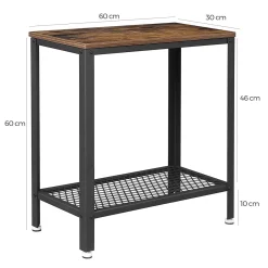 Stolik konsola z półką 60x30 rustykalny brąz metal czarna do salonu