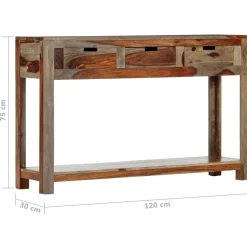 Stolik konsola z 3 szufladami, 120x30x75 cm, drewno sheesham