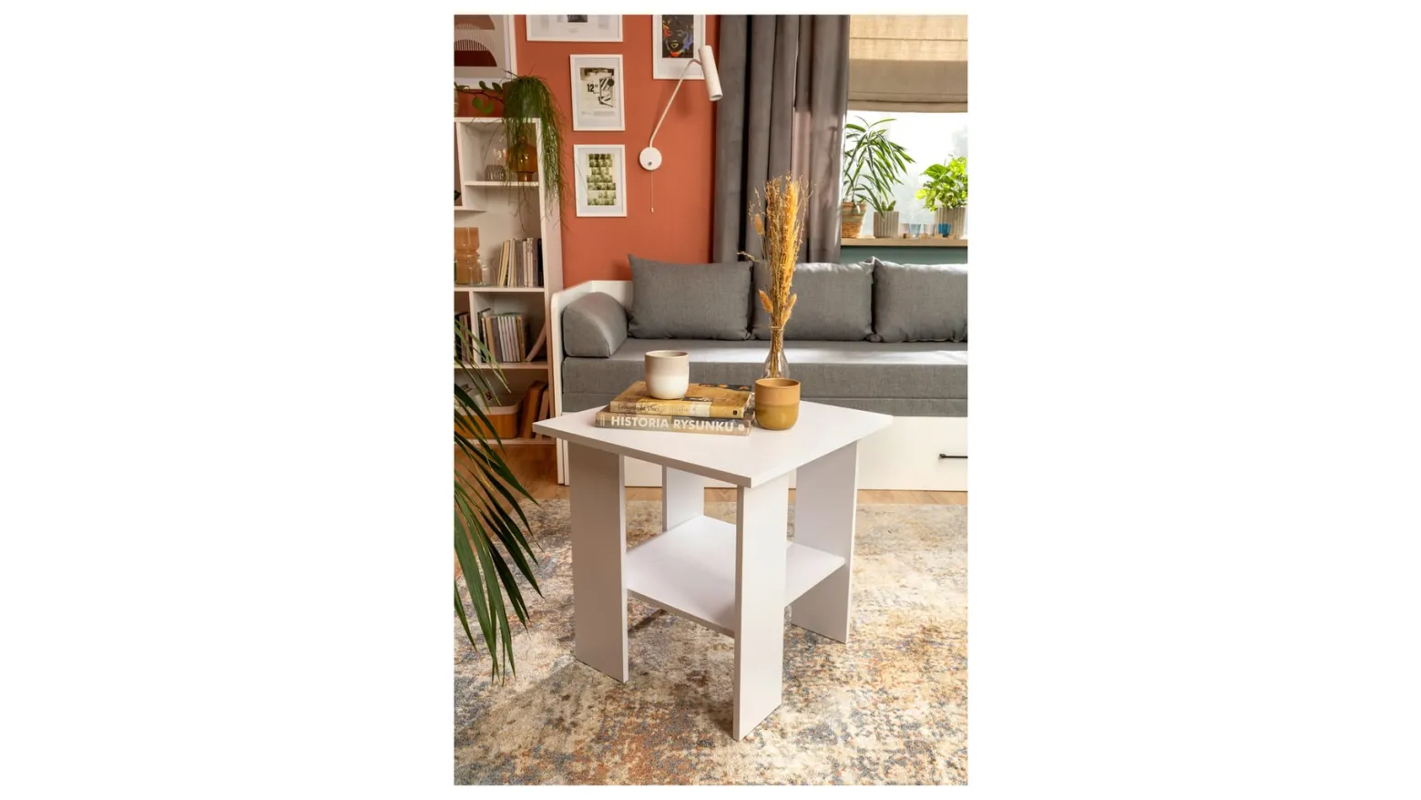 Stolik kwadratowy Nepo Plus 55 cm z półką biały