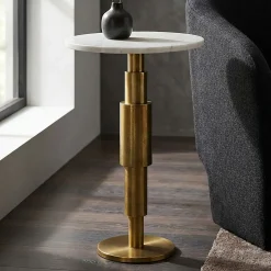 Stolik marmurowy, dekoracyjny, do salonu, sofa, pomocniczy, metalowy, Alu