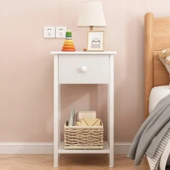 Stolik nocny komoda szafka z szufladą półką biały do sypialni salonu 38 cm