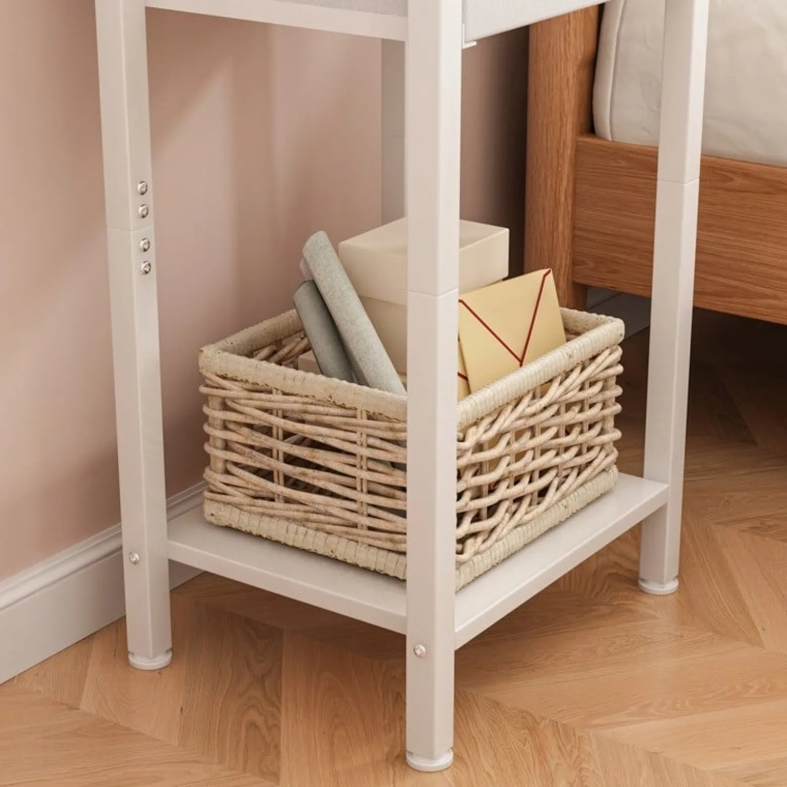 Stolik nocny komoda szafka z szufladą półką biały do sypialni salonu 38 cm