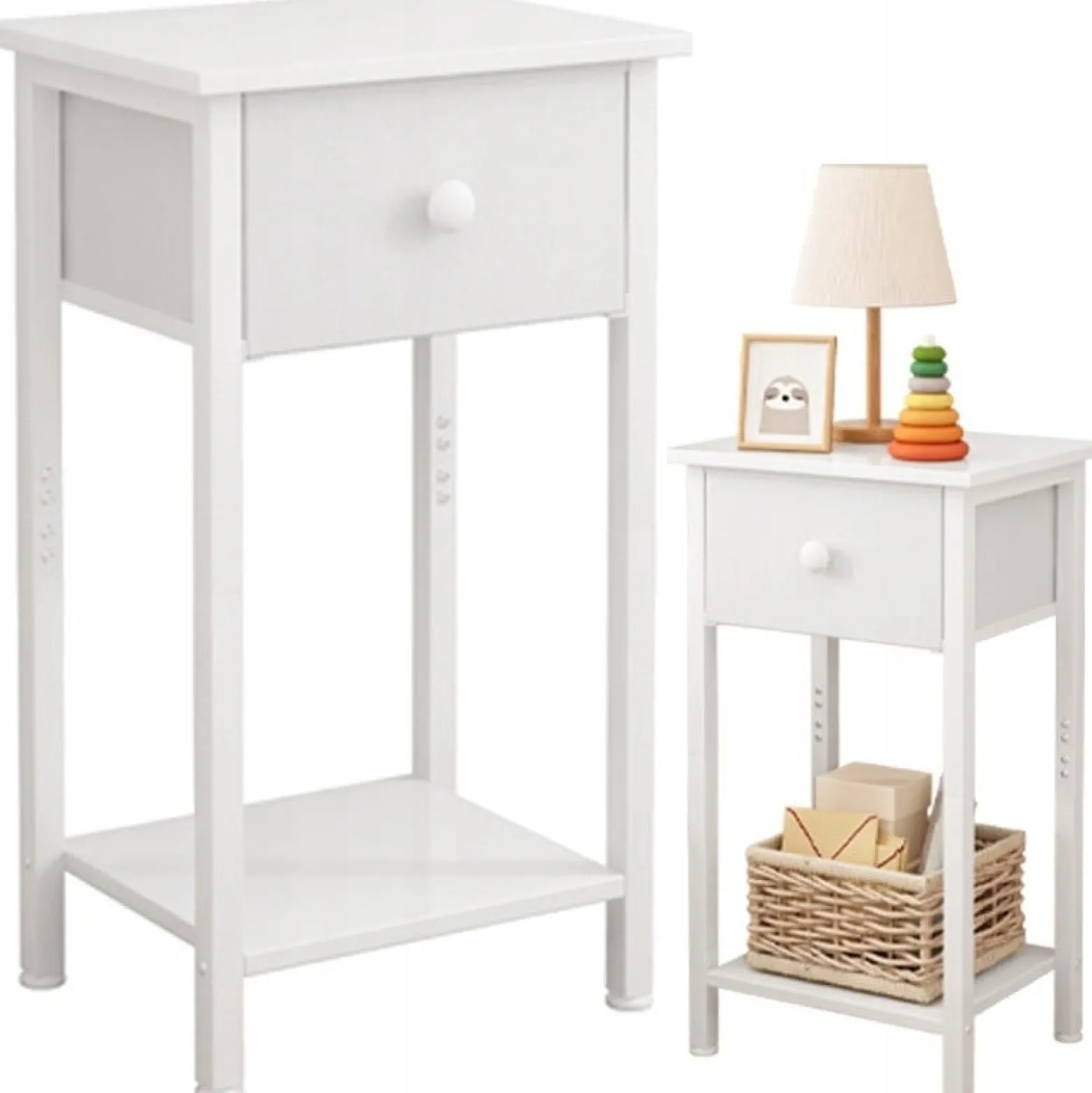 Stolik nocny komoda szafka z szufladą półką biały do sypialni salonu 38 cm