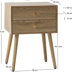 Stolik nocny z 2 szufladami z naturalnego drewna