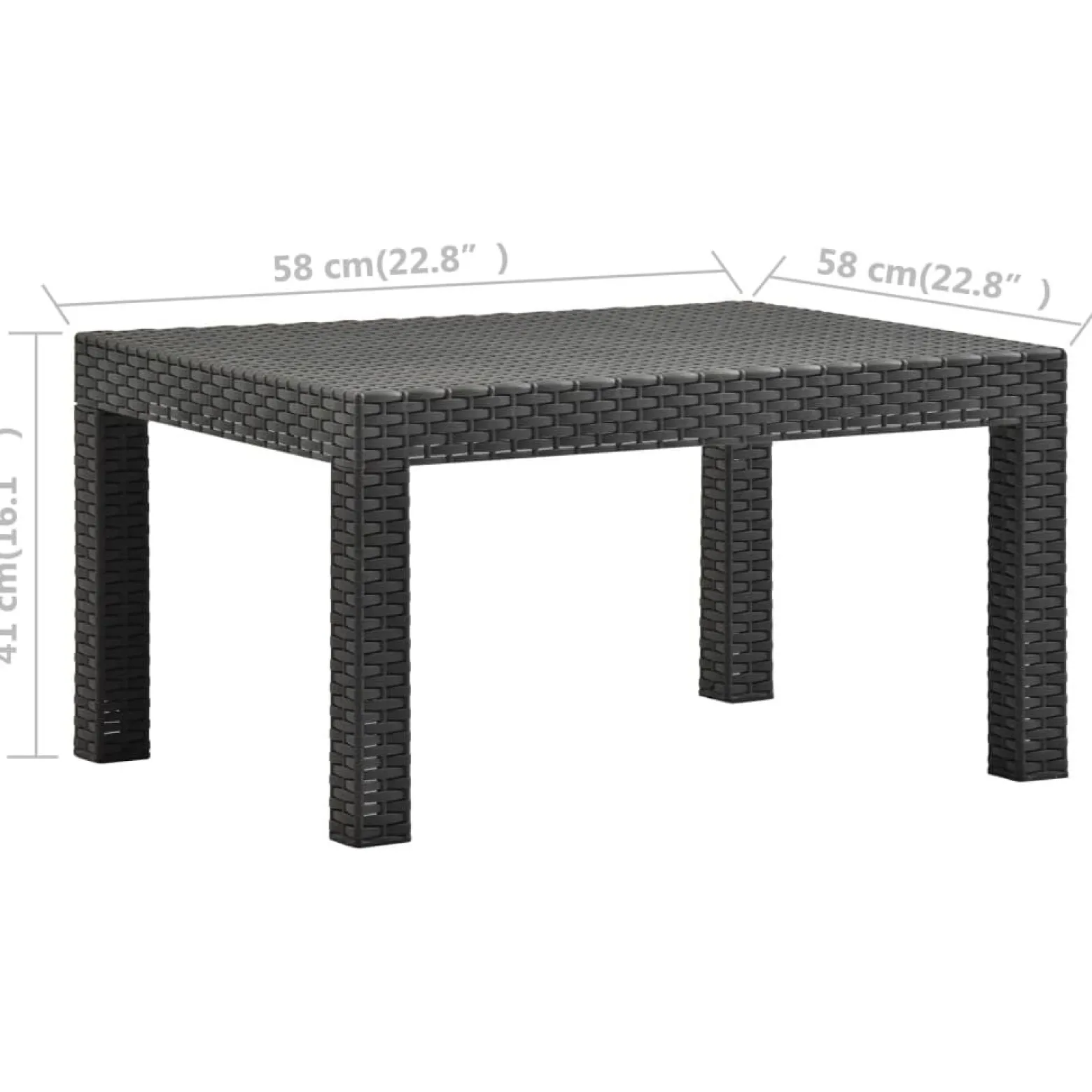 Stolik ogrodowy, antracytowy, 58x58x41 cm, rattan PP