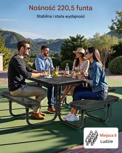 Stół piknikowy ogrodowy 116 cm - odporny na warunki z otworem na parasol