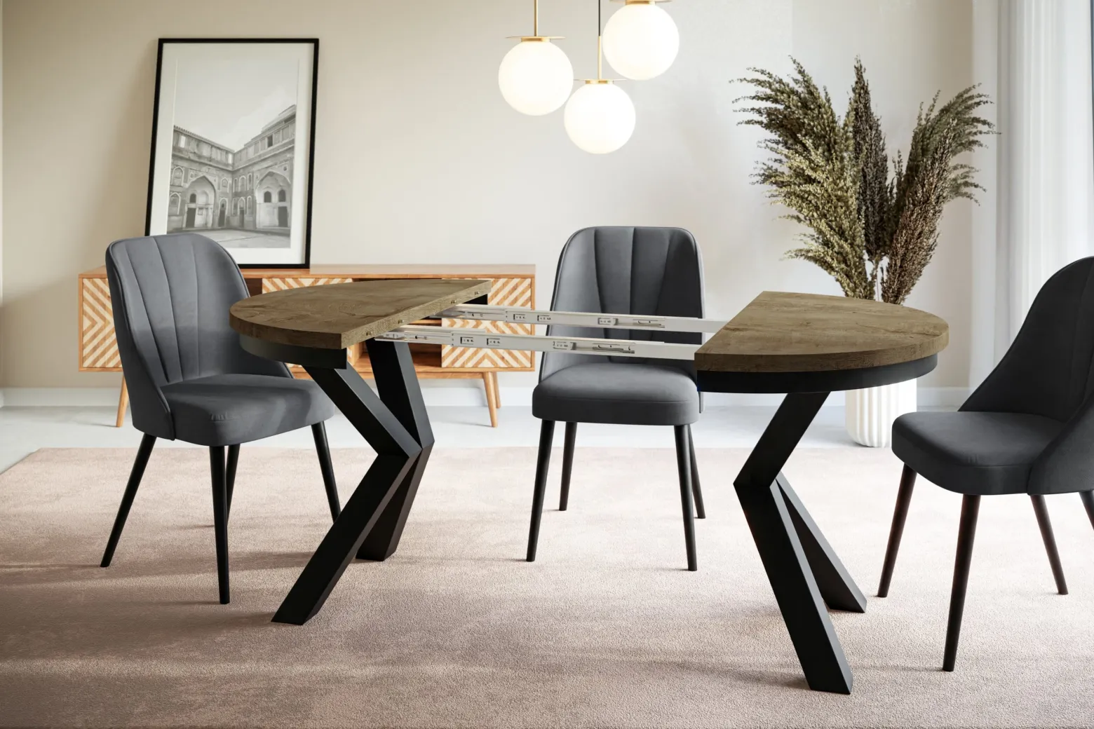 Stół rozkładany okrągły LOFT 100/176 dąb Lefkas/czarny