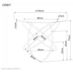 Stół szklany ORBIT 100x100 okrągły transparentny/ czarny