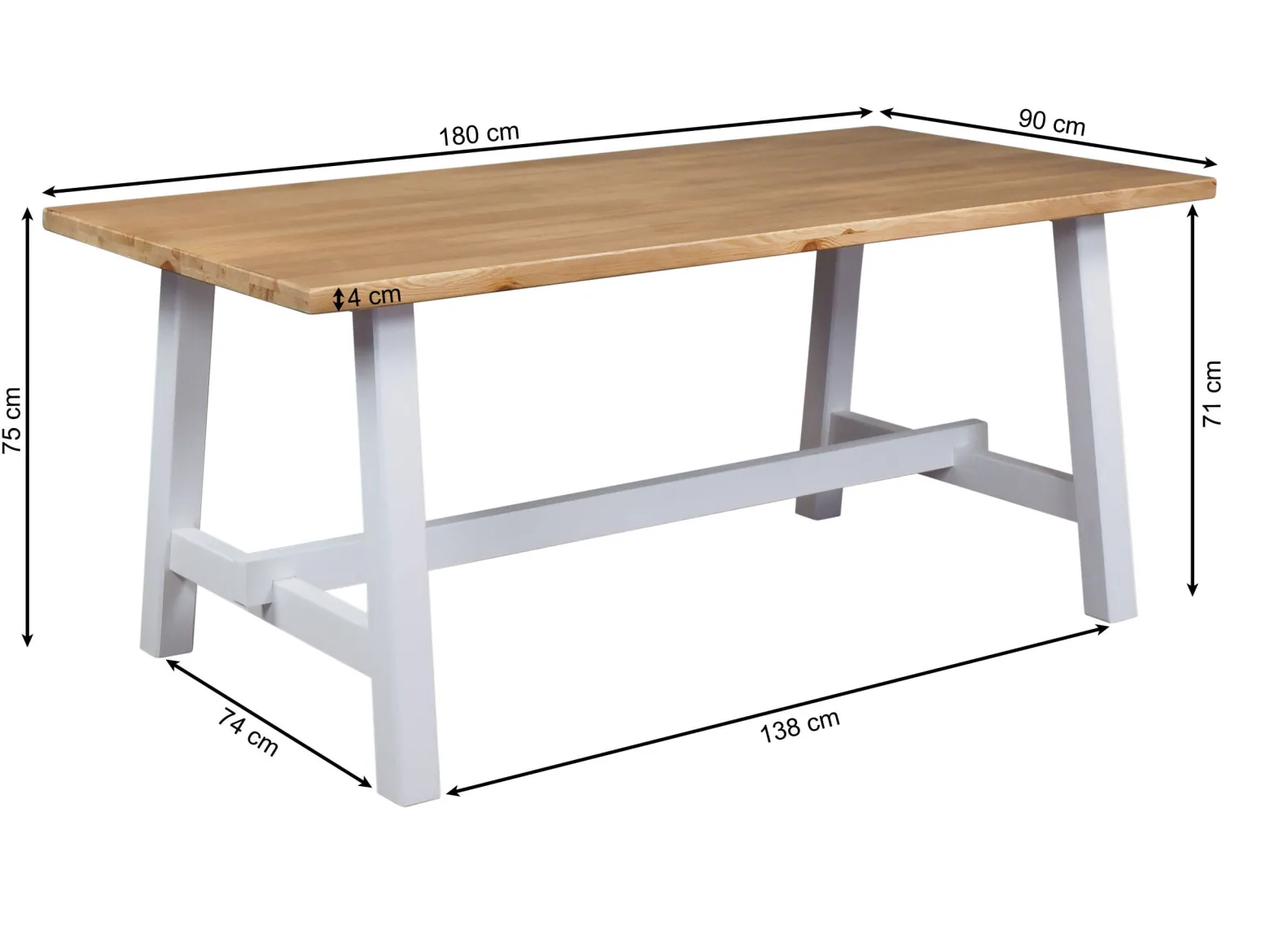 Stół 180x90 z drewna litego SCANDI, kolor dębowy i biały