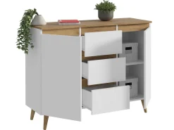 Stylowa komoda Norge 120 Biały-Dąb Craft 3 szuflady
