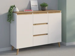 Stylowa komoda Norge 120 Biały-Dąb Craft 3 szuflady