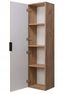 Słupek Łazienkowy 136 cm RYFLE Wiszący FRONT Dąb ZŁOTY Półki