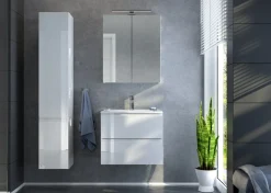 Słupek łazienkowy wiszący biały połysk 157cm, szafka 4 półki bez szuflad