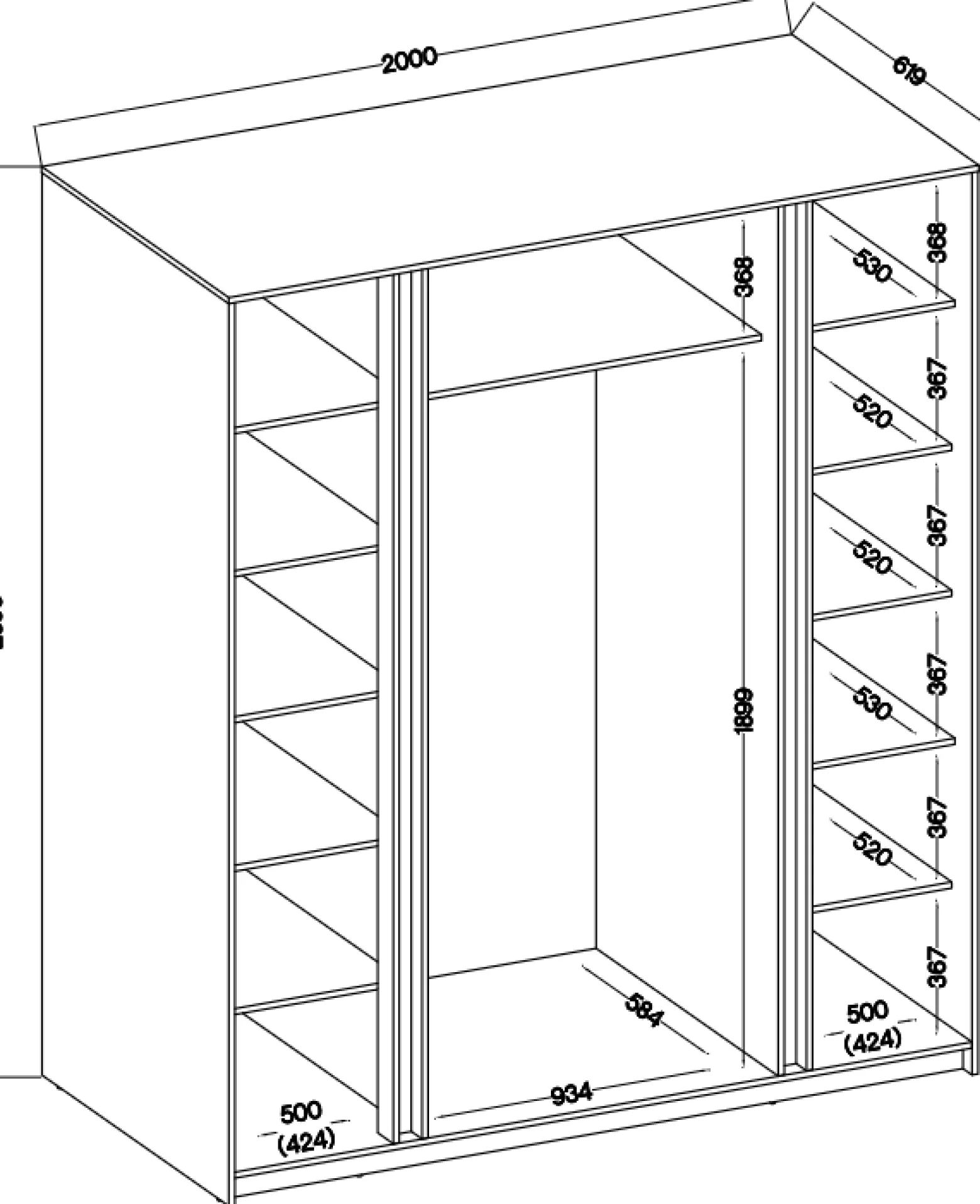 Szafa do przedpokoju 4-drzwiowa z lamelami Dravero BL/EV-BL 2F 2LAM