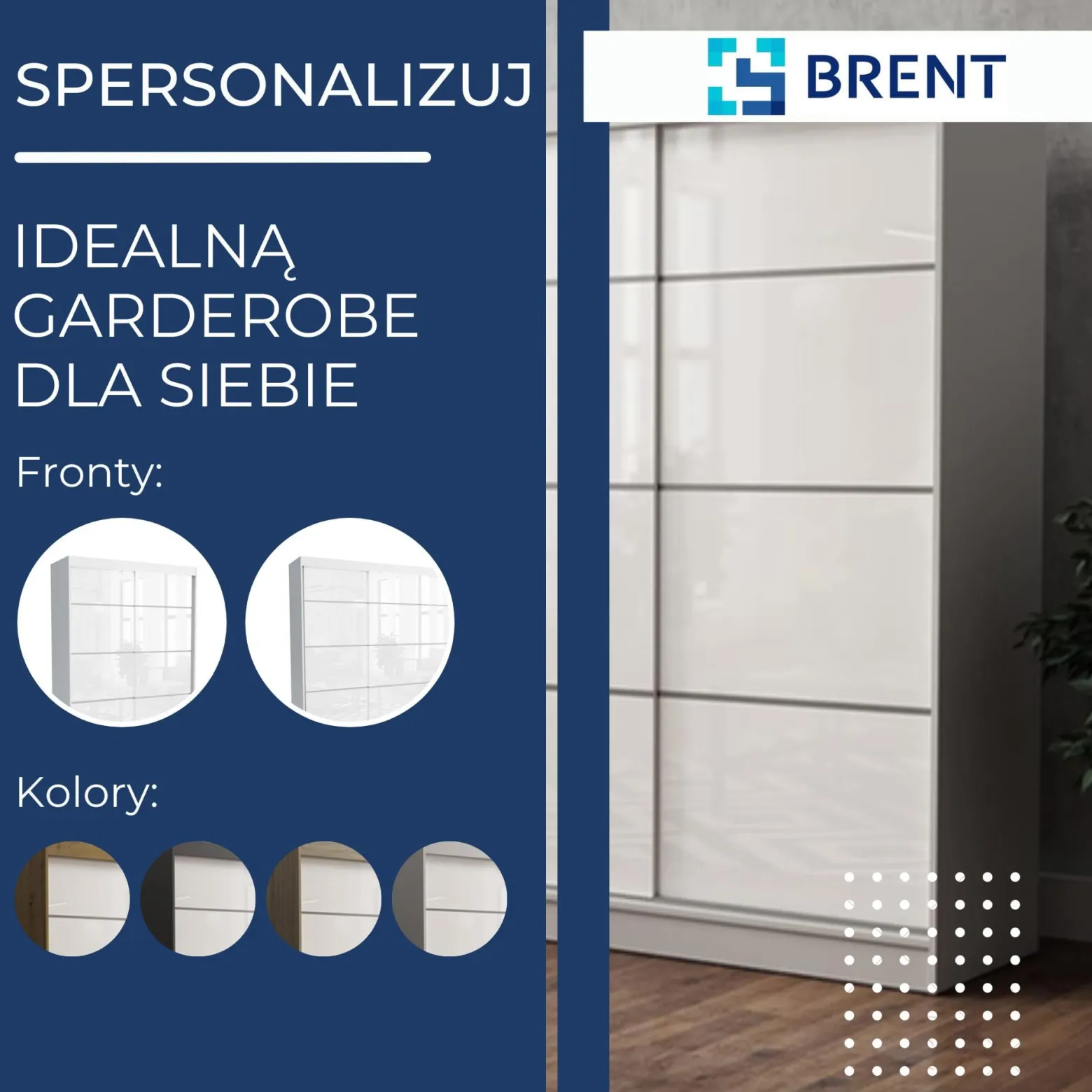 Szafa garderoba przesuwna BRENT 120 cm JULY POŁYSK BIAŁY