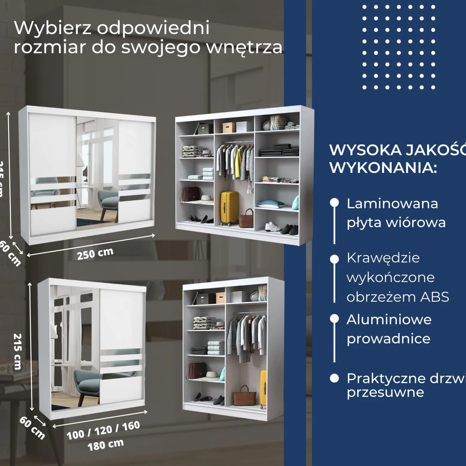 Szafa garderoba przesuwna BRENT 100 cm HENRY ARTISAN