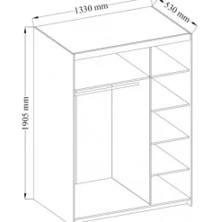 Szafa HELENA 133 cm dąb sonoma trzydrzwiowa z półkami i drążkiem