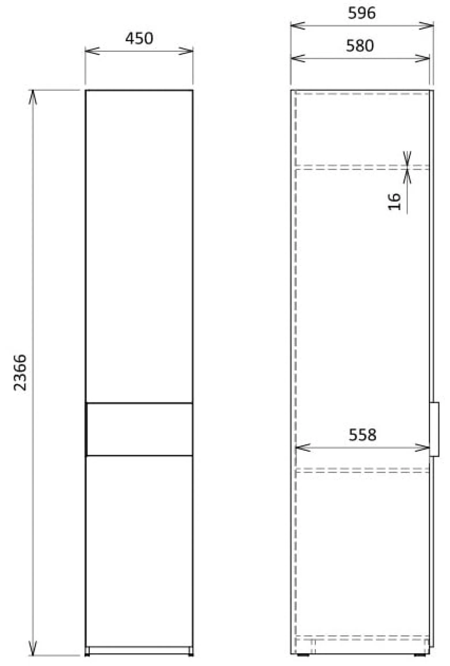 Szafa jednodrzwiowa 45 cm z półkami SOMER