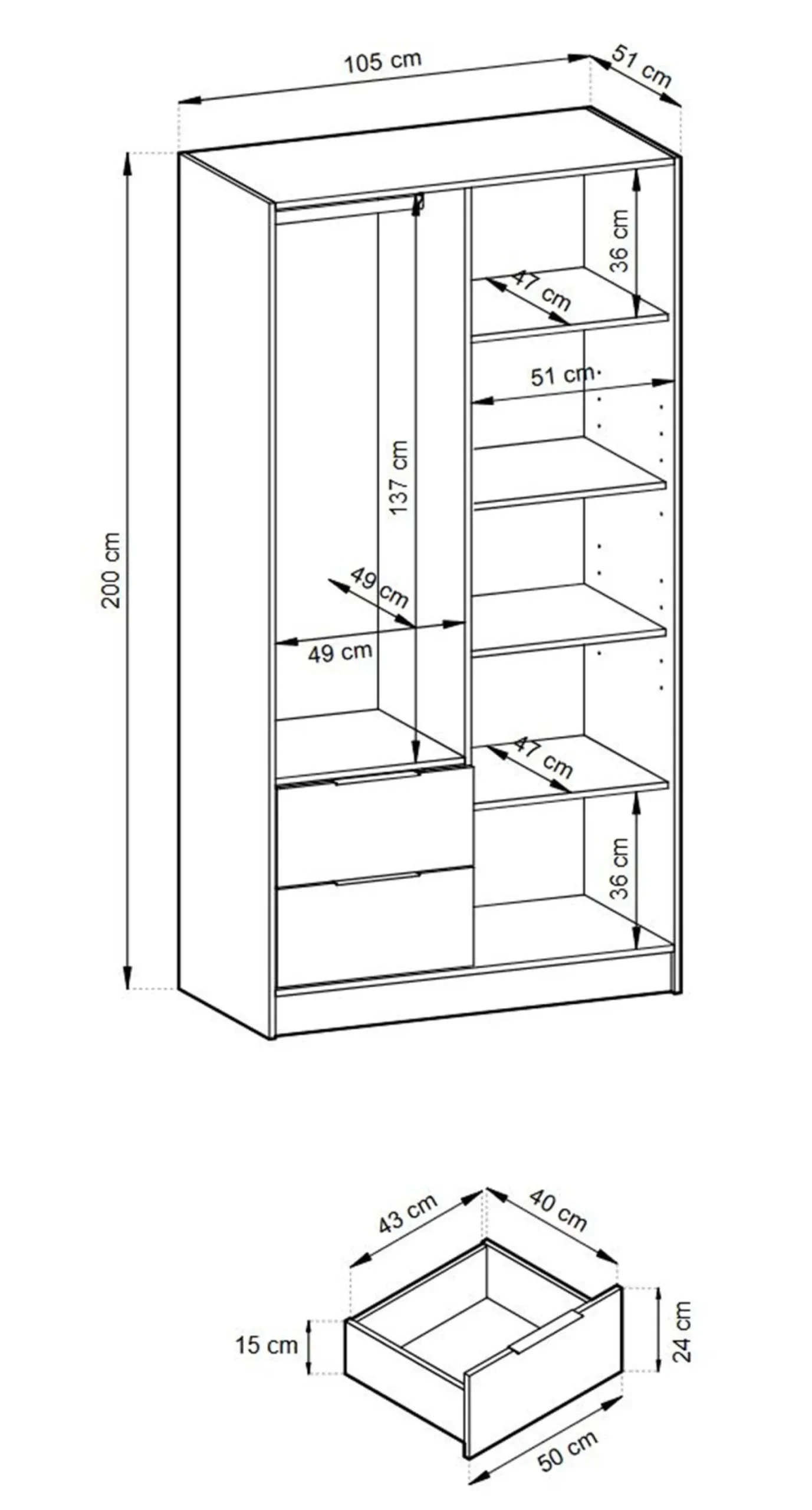 Szafa KELLY z lamelami i lustrem 105 cm - kaszmir