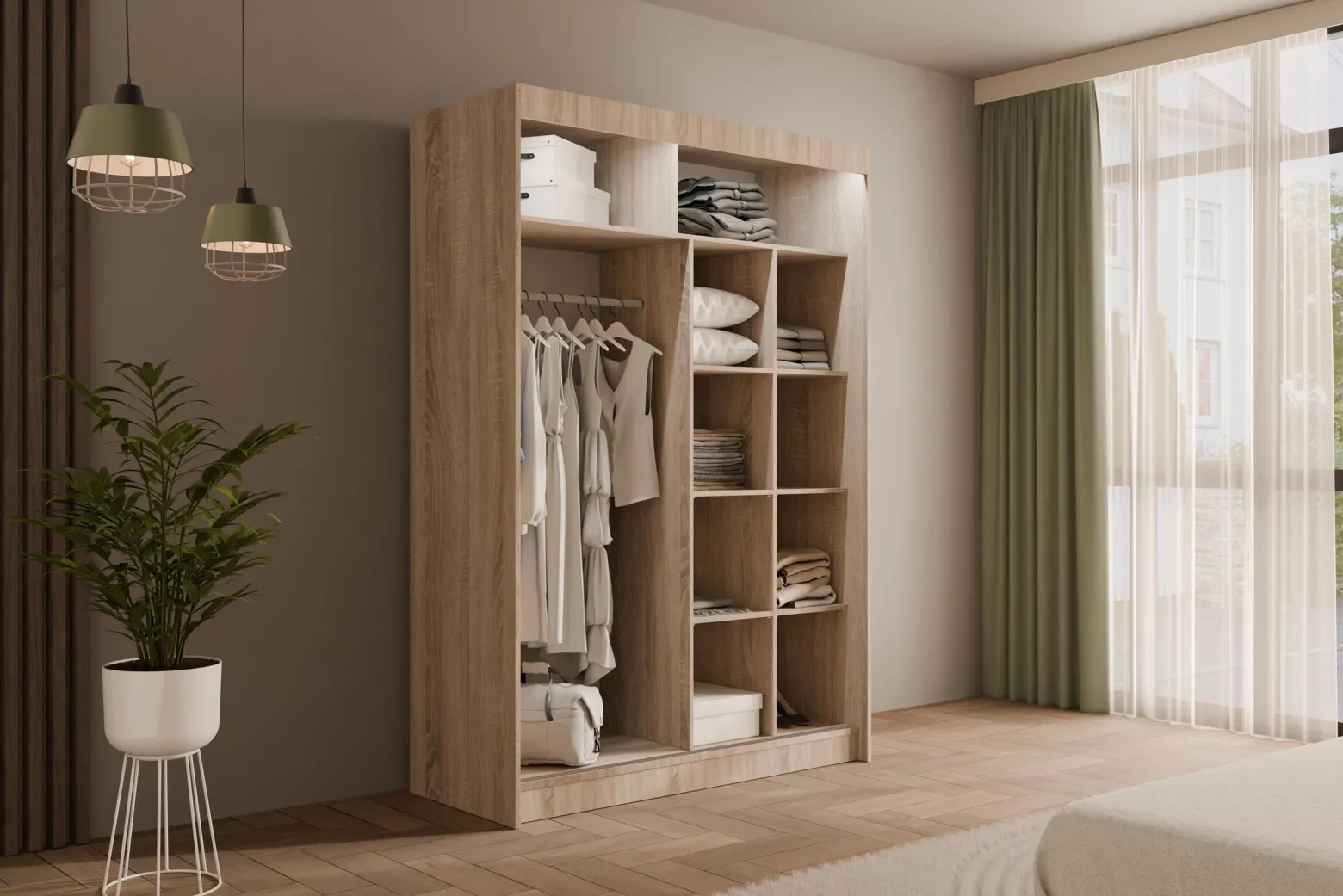 Szafa LED z drzwiami przesuwnymi i lamelami VILANv2 150 x 215 cm